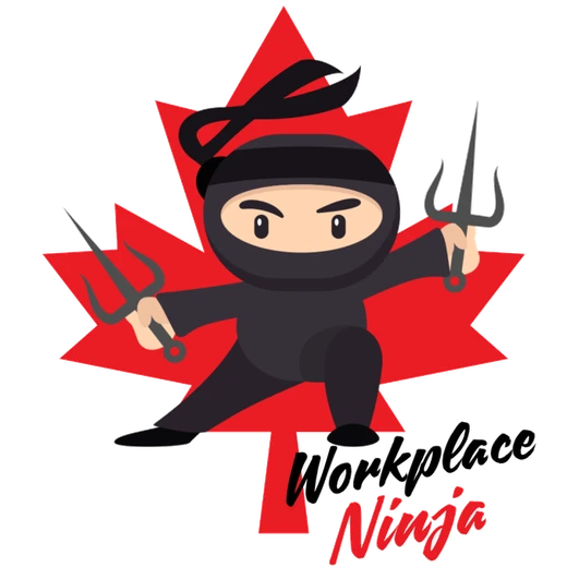 Workplace Ninja mascot on a red maple leaf